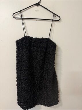 Anthropologie Black Strapless Rosette Mini Dress with Spaghetti Straps
